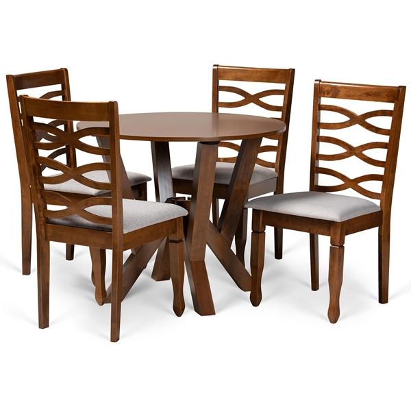 baxton studio Baxton Studio Ariane Modern and Contemporary Grey Fabric Upholstered and Walnut Brown Finished Wood 5-Piece Dining Set