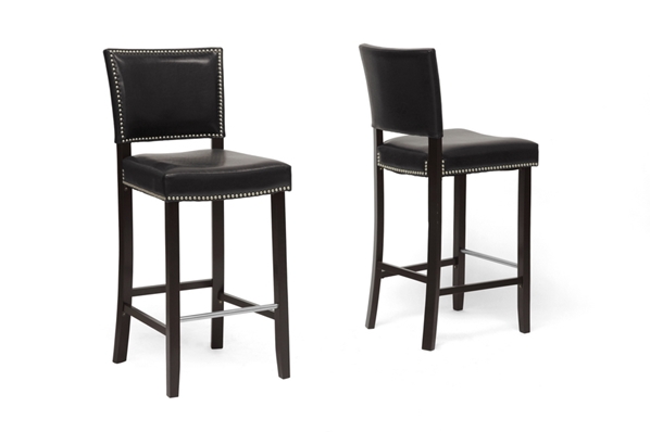 baxton studio Baxton Studio Aries Black Modern Bar Stool with Nail Head Trim (Set of 2)