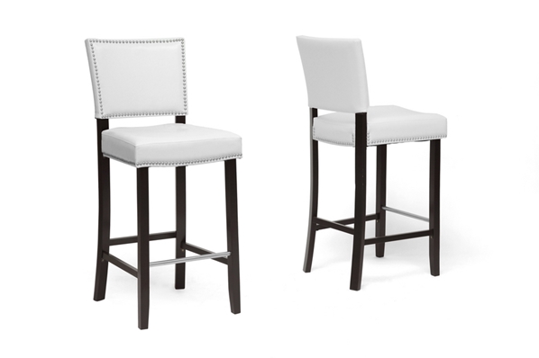baxton studio Baxton Studio Aries White Modern Bar Stool with Nail Head Trim (Set of 2)