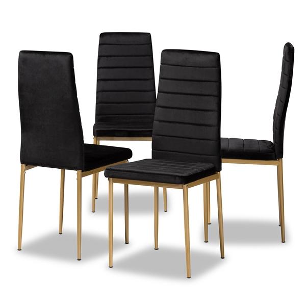 baxton studio Baxton Studio Armand Modern Glam and Luxe Black Velvet Fabric Upholstered and Gold Finished Metal 4-Piece Dining Chair Set