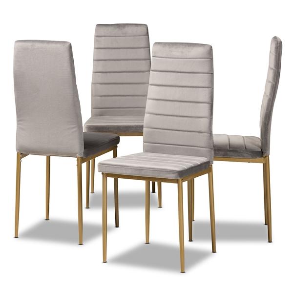 baxton studio Baxton Studio Armand Modern Glam and Luxe Grey Velvet Fabric Upholstered and Gold Finished Metal 4-Piece Dining Chair Set