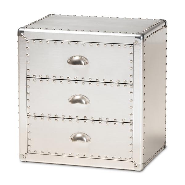 baxton studio Baxton Studio Armel French Industrial Silver Metal 3-Drawer End Table