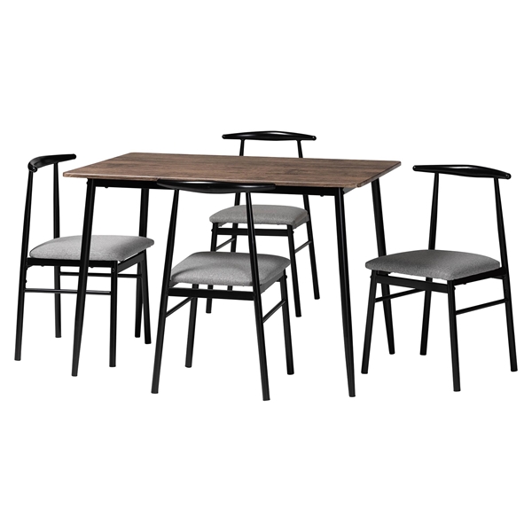 baxton studio Baxton Studio Arnold Modern Industrial Grey Fabric and Metal 5-Piece Dining Set