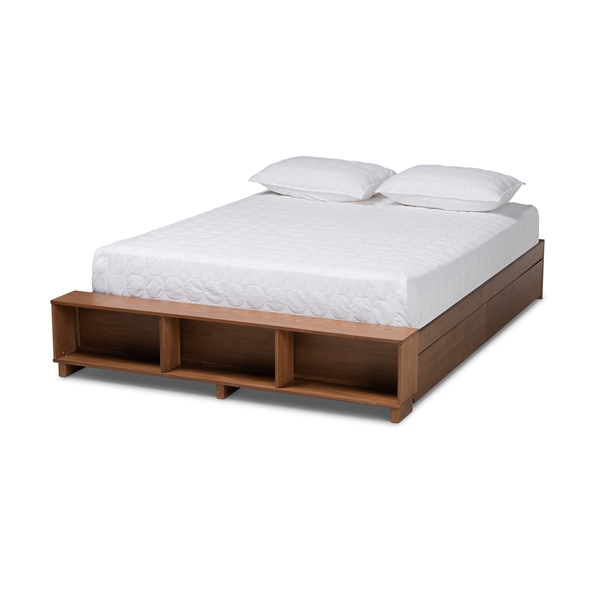 baxton studio Baxton Studio Arthur Modern Rustic Ash Walnut Brown Finished Wood Full Size Platform Bed with Built-In Shelves