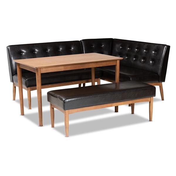 baxton studio Baxton Studio Arvid Mid-Century Modern Dark Brown Faux Leather Upholstered 4-Piece Wood Dining Nook Set