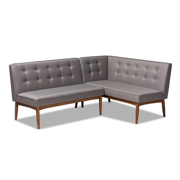baxton studio Baxton Studio Arvid Mid-Century Modern Gray Fabric Upholstered 2-Piece Wood Dining Nook Banquette Set