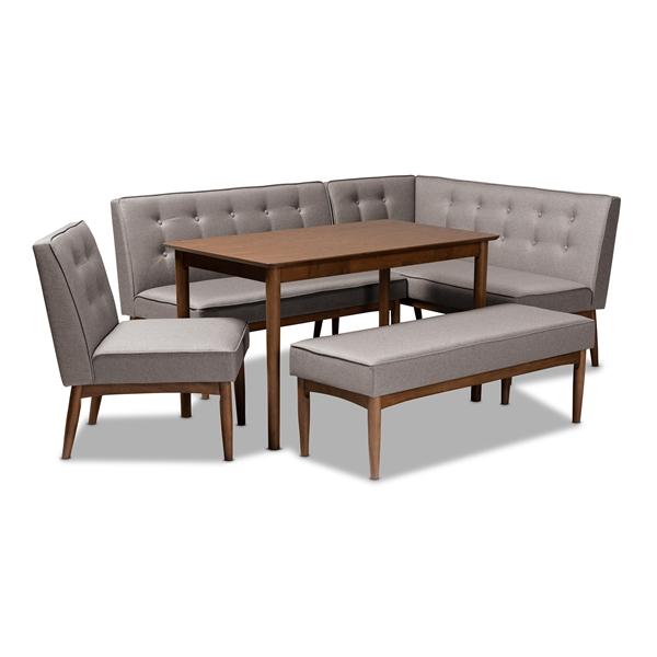 baxton studio Baxton Studio Arvid Mid-Century Modern Gray Fabric Upholstered 5-Piece Wood Dining Nook Set