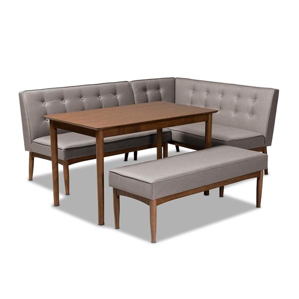baxton studio Baxton Studio Arvid Mid-Century Modern Gray Fabric Upholstered 4-Piece Wood Dining Nook Set