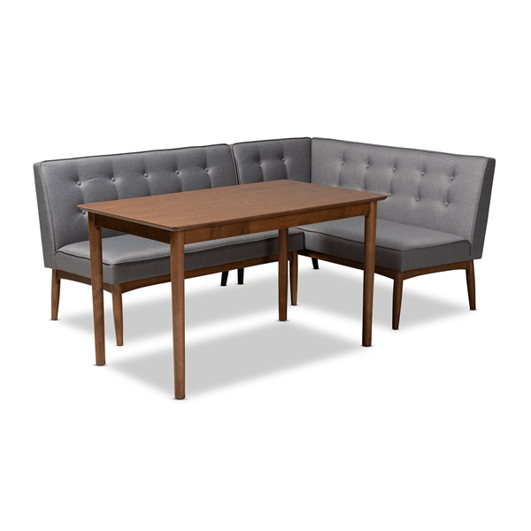 baxton studio Baxton Studio Arvid Mid-Century Modern Gray Fabric Upholstered 3-Piece Wood Dining Nook Set