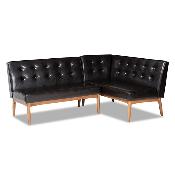 baxton studio Baxton Studio Arvid Mid-Century Modern Tan Faux Leather Upholstered and Walnut Brown Finished 2-Piece Wood Dining Nook Banquette Set