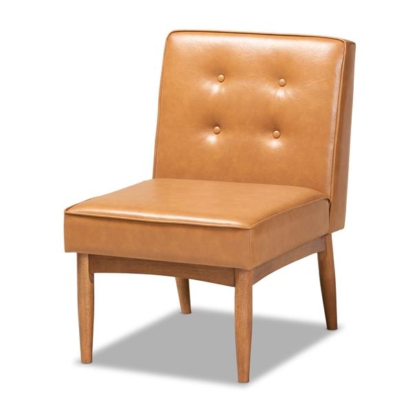 baxton studio Baxton Studio Arvid Mid-Century Modern Tan Faux Leather Upholstered and Walnut Brown Finished Wood Dining Chair