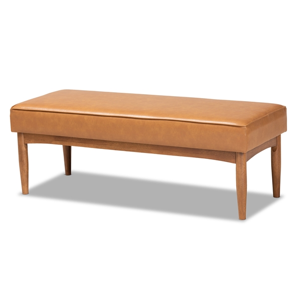 baxton studio Baxton Studio Arvid Mid-Century Modern Tan Faux Leather Upholstered and Walnut Brown Finished Wood Dining Bench