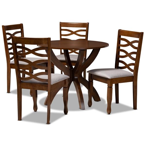 baxton studio Baxton Studio Aspen Modern and Contemporary Grey Fabric Upholstered and Walnut Brown Finished Wood 5-Piece Dining Set