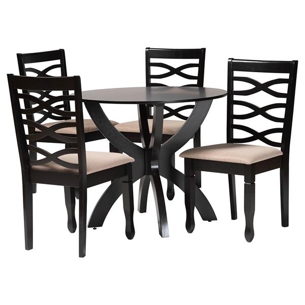 baxton studio Baxton Studio Aspen Modern Sand Fabric and Dark Brown Finished Wood 5-Piece Dining Set