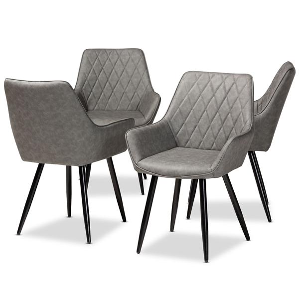 baxton studio Baxton Studio Astrid Mid-Century Contemporary Grey Faux Leather Upholstered and Black Metal 4-Piece Dining Chair Set