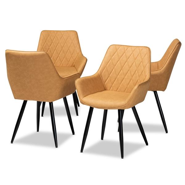 baxton studio Baxton Studio Astrid Mid-Century Contemporary Tan Faux Leather Upholstered and Black Metal 4-Piece Dining Chair Set