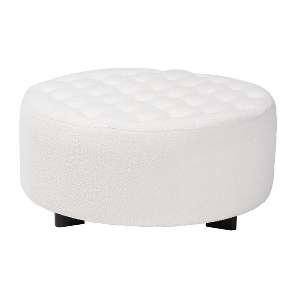 baxton studio Baxton Studio Athena Modern and Contemporary Ivory Boucle Upholstered and Black Finished Wood Round Ottoman