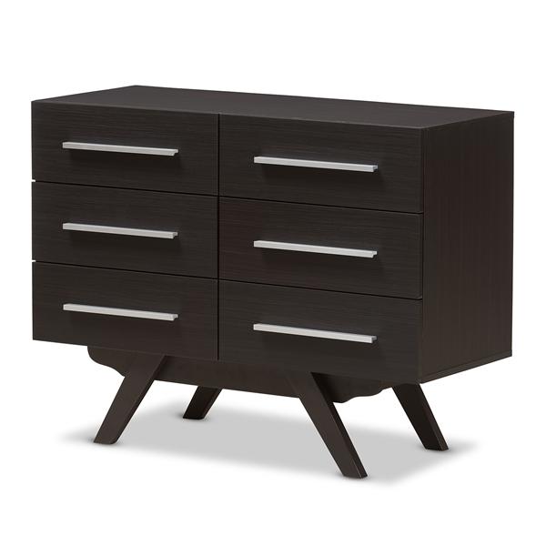 baxton studio Baxton Studio Auburn Mid-Century Modern Espresso Brown Finished Wood 6-Drawer Dresser