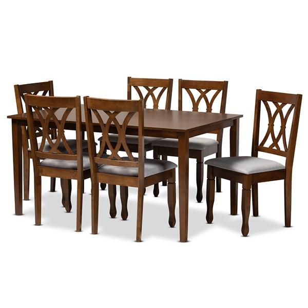 baxton studio Baxton Studio Augustine Modern and Contemporary Grey Fabric Upholstered and Walnut Brown Finished Wood 7-Piece Dining Set