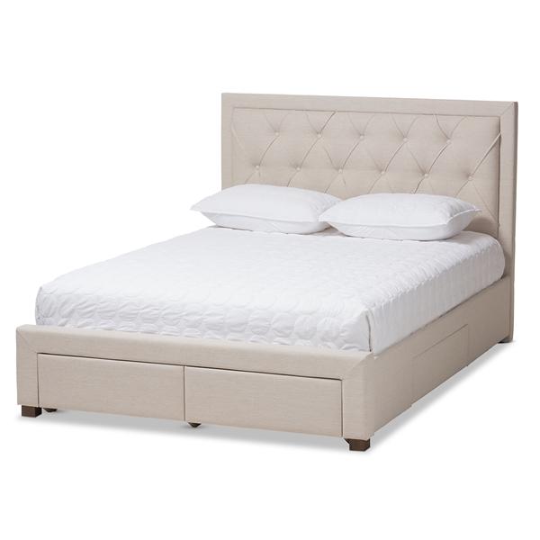 baxton studio Baxton Studio Aurelie Modern and Contemporary Light Beige Fabric Upholstered Queen Size Storage Bed