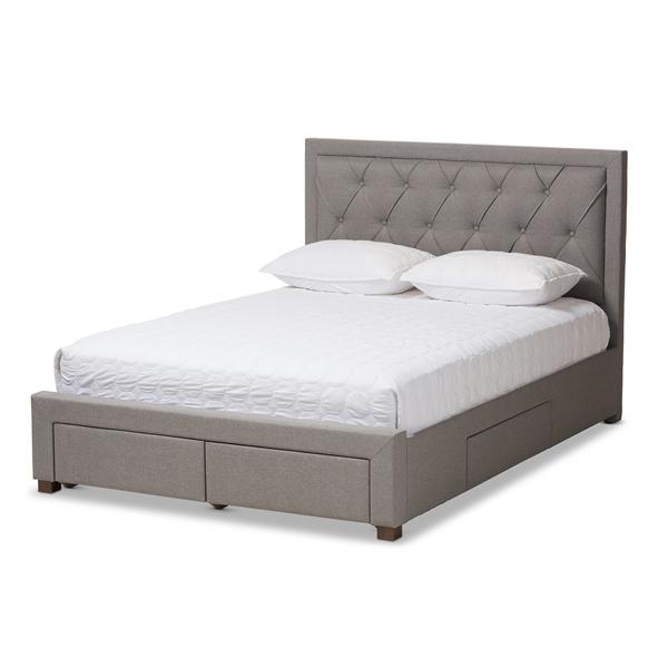baxton studio Baxton Studio Aurelie Modern and Contemporary Light Grey Fabric Upholstered King Size Storage Bed