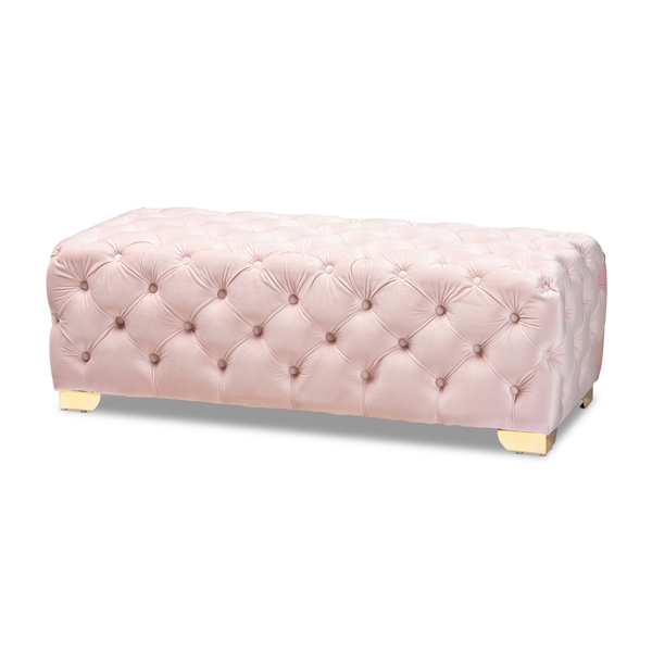 baxton studio Baxton Studio Avara Glam and Luxe Light Pink Velvet Fabric Upholstered Gold Finished Button Tufted Bench Ottoman