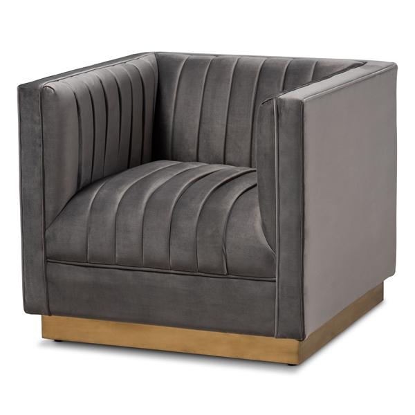 baxton studio Baxton Studio Aveline Glam and Luxe Grey Velvet Fabric Upholstered Brushed Gold Finished Armchair