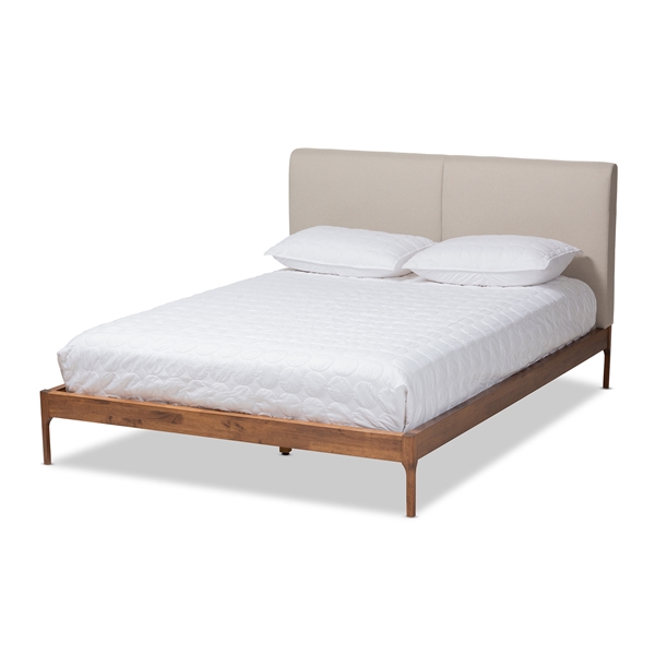 baxton studio Baxton Studio Aveneil Mid-Century Modern Beige Fabric Upholstered Walnut Finished Queen Size Platform Bed