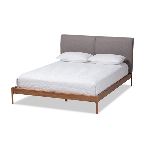 baxton studio Baxton Studio Aveneil Mid-Century Modern Grey Fabric Upholstered Walnut Finished King Size Platform Bed