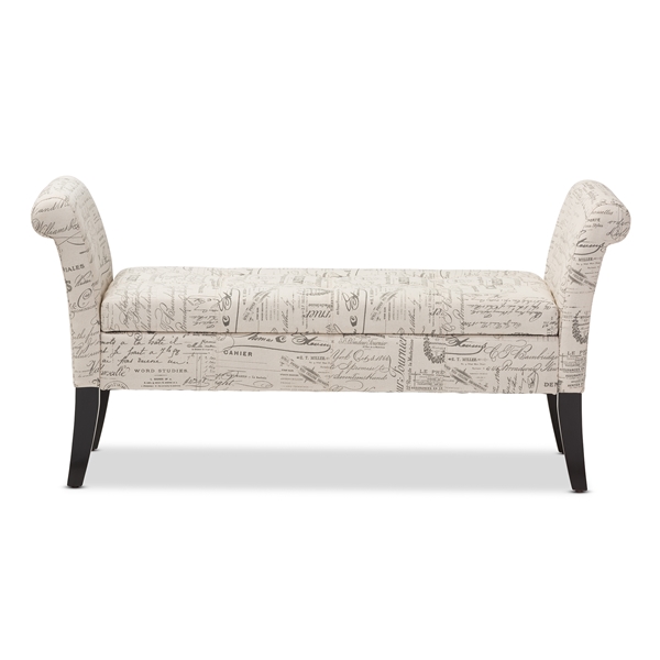 baxton studio Baxton Studio Avignon Script-Patterned French Laundry Fabric Storage Ottoman Bench