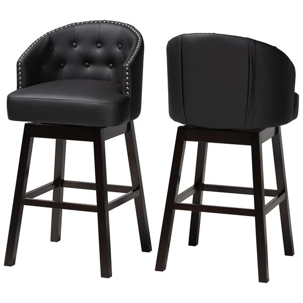 baxton studio Baxton Studio Avril Modern and Contemporary Black Faux Leather Tufted Swivel Barstool with Nail heads Trim