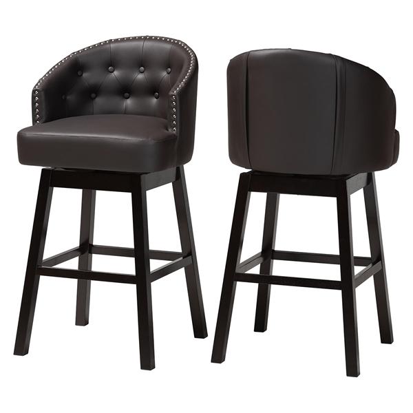 baxton studio Baxton Studio Avril Modern and Contemporary Brown Faux Leather Tufted Swivel Barstool with Nail heads Trim