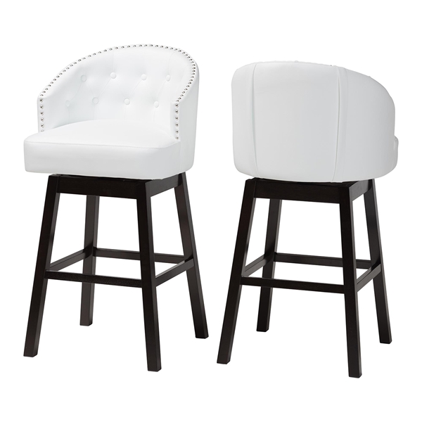 baxton studio Baxton Studio Avril Modern and Contemporary White Faux Leather Tufted 2-Piece Swivel Barstool Set with Nail heads Trim