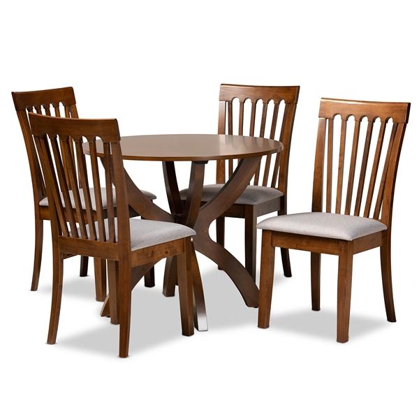 baxton studio Baxton Studio Bailey Modern and Contemporary Grey Fabric Upholstered and Walnut Brown Finished Wood 5-Piece Dining Set