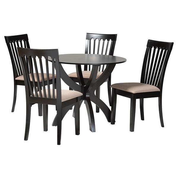 baxton studio Baxton Studio Bailey Modern Sand Fabric and Dark Brown Finished Wood 5-Piece Dining Set