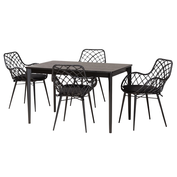 baxton studio Baxton Studio Ballerina Modern Bohemian Black Finished Wood and Rattan 5-Piece Dining Set