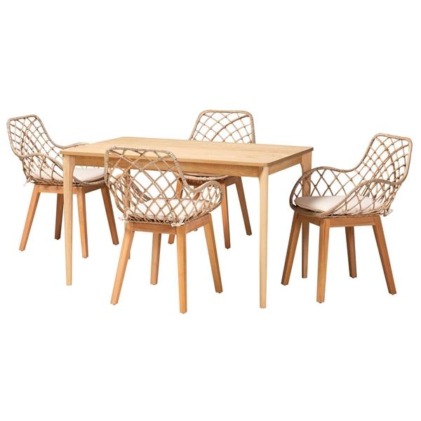 baxton studio Baxton Studio Ballerina Modern Bohemian Greywashed Rattan and Natural Brown Finished Mahogany Wood 5-Piece Dining Set