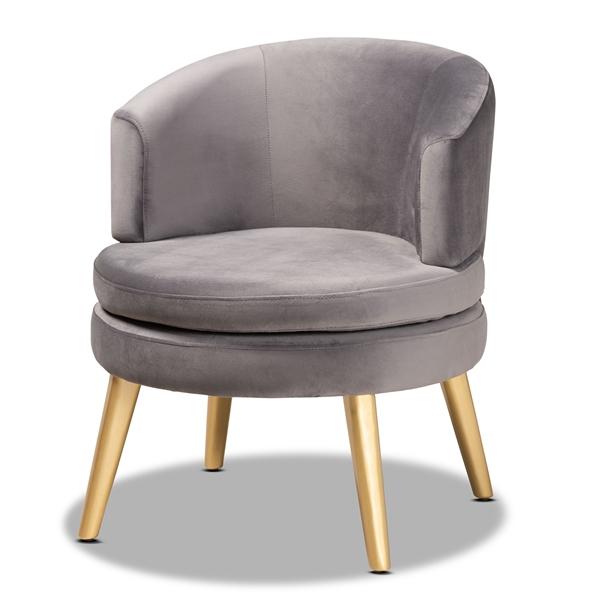 baxton studio Baxton Studio Baptiste Glam and Luxe Grey Velvet Fabric Upholstered and Gold Finished Wood Accent Chair
