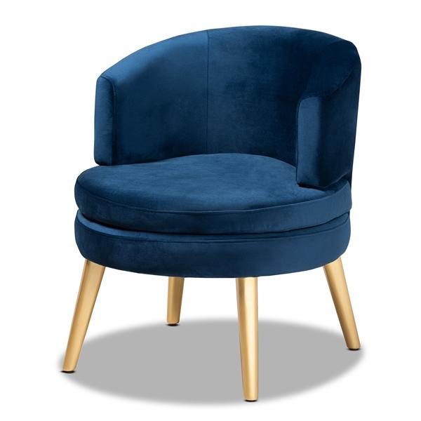 baxton studio Baxton Studio Baptiste Glam and Luxe Navy Blue Velvet Fabric Upholstered and Gold Finished Wood Accent Chair