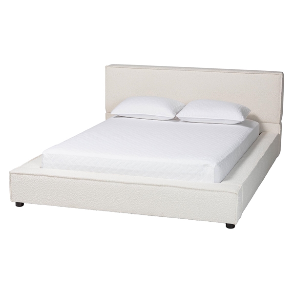 baxton studio Baxton Studio Bardia Modern Cream Boucle Queen Platform Bed with Wide Railing