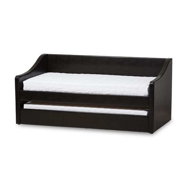 baxton studio Baxton Studio Barnstorm Modern and Contemporary Black Faux Leather Upholstered Daybed with Guest Trundle Bed