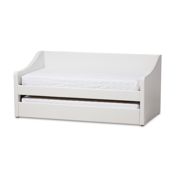 baxton studio Baxton Studio Barnstorm Modern and Contemporary White Faux Leather Upholstered Daybed with Guest Trundle Bed