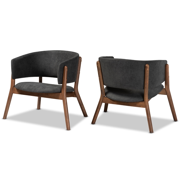 baxton studio Baxton Studio Baron Mid-Century Modern Dark Grey Fabric Upholstered and Walnut Brown Finished Wood 2-Piece Living Room Accent Chair Set