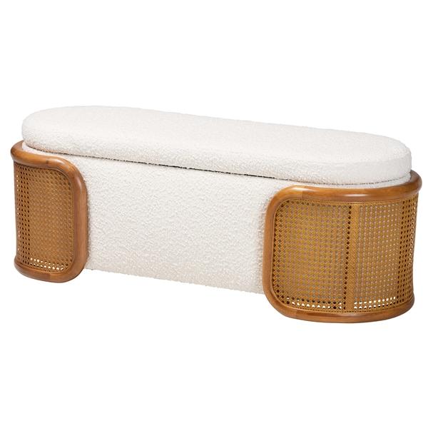 baxton studio Baxton Studio Basira Japandi Cream Boucle Fabric Storage Bench with Woven Rattan