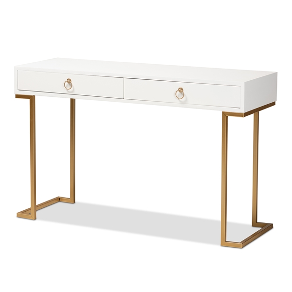 baxton studio Baxton Studio Beagan Modern and Contemporary White Finished Wood and Gold Metal 2-Drawer Console Table