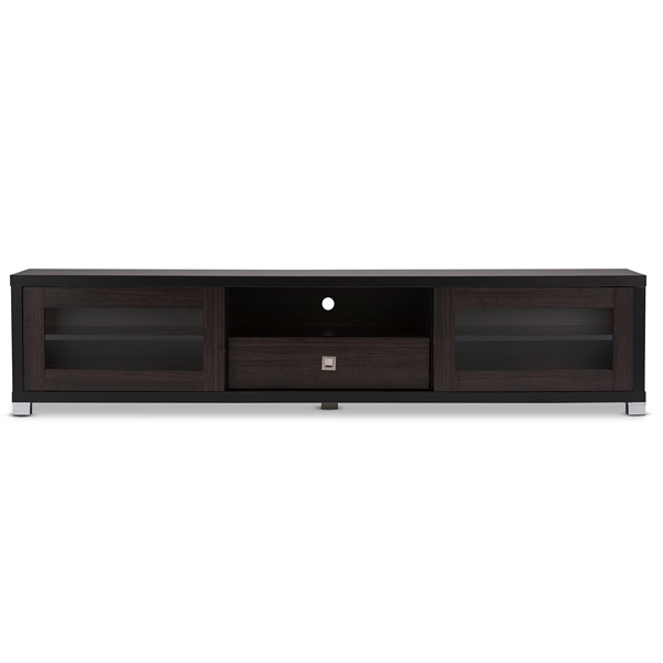 baxton studio Baxton Studio Beasley 70-Inch Dark Brown TV Cabinet with 2 Sliding Doors and Drawer