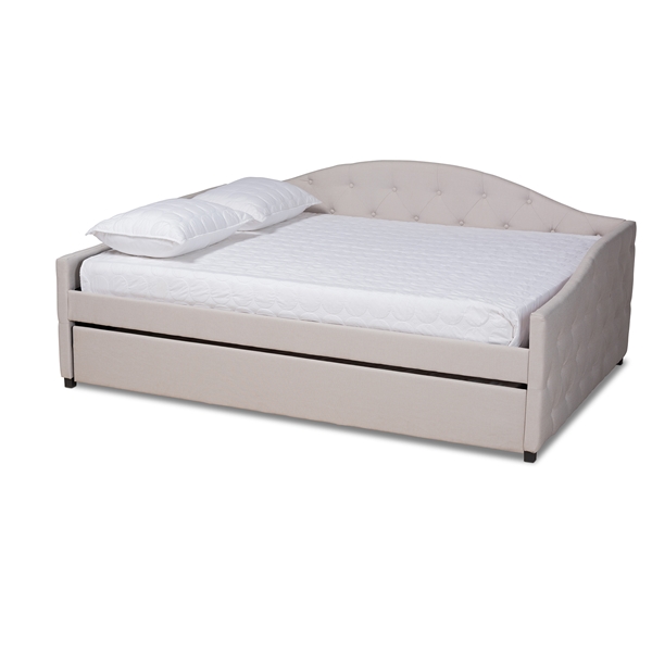baxton studio Baxton Studio Becker Modern and Contemporary Transitional Beige Fabric Upholstered Queen Size Daybed with Trundle