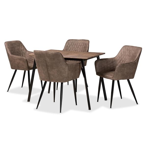 baxton studio Baxton Studio Belen Modern Transitional Grey Faux Leather Effect Fabric Upholstered and Black Metal 5-Piece Dining Set