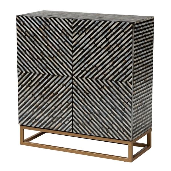 baxton studio Baxton Studio Belenus Modern Bohemian Two-Tone Black and Grey Mother of Pearl and Gold Metal Storage Cabinet
