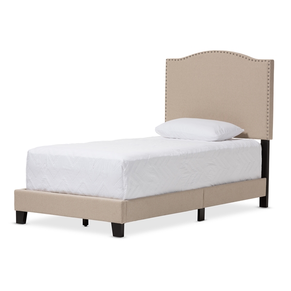 baxton studio Baxton Studio Benjamin Modern and Contemporary Beige Linen Upholstered Twin Size Arched Bed with Nail Heads